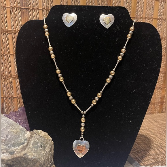 VTG VHC Chavez Navajo Pearl and Heart Sterling Silver 925 14KGF Beaded Necklace - Picture 4 of 8